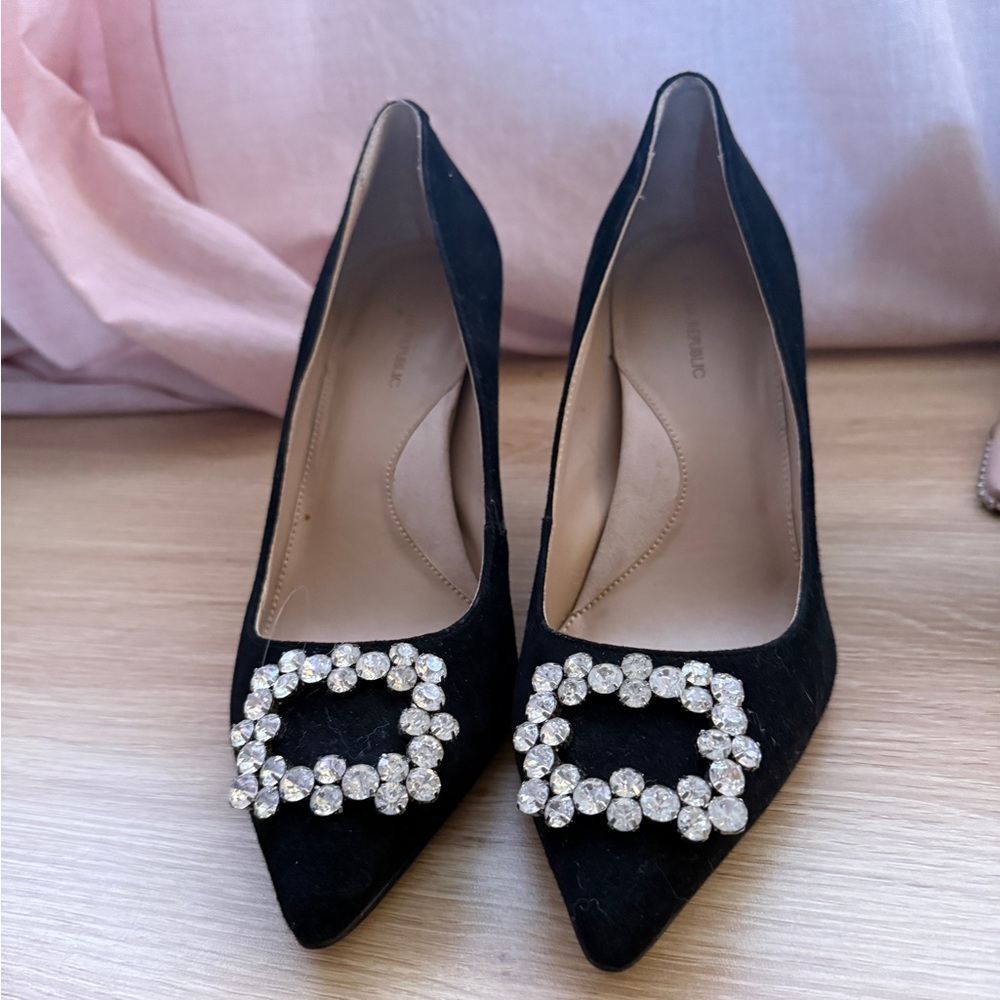 Banana Republic Black Heels with Rhinestone Buckle